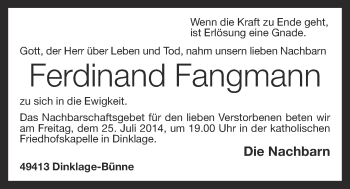 Anzeige von Ferdinand Fangmann von OM-Medien